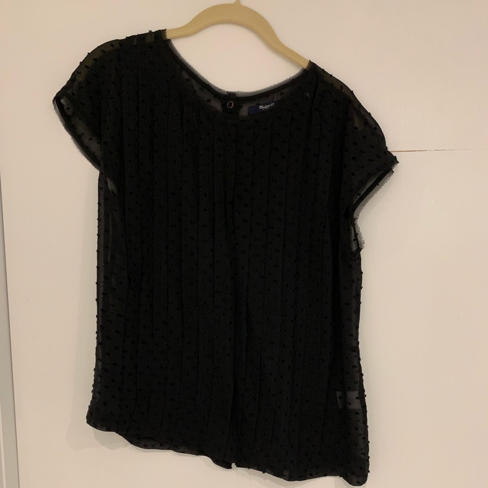 Madewell black sheer dot button back shirt